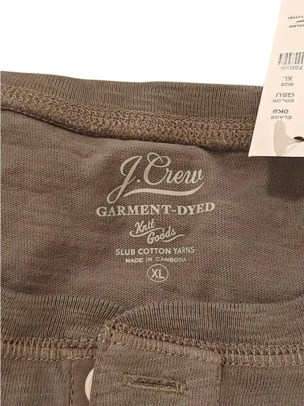 J. Crew Men's Garment Dyed Green XL Short Sleeve Henley Shirt 100 Cotton New